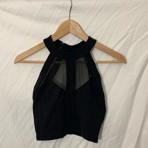 Bebe mesh cut-out strappy crop top